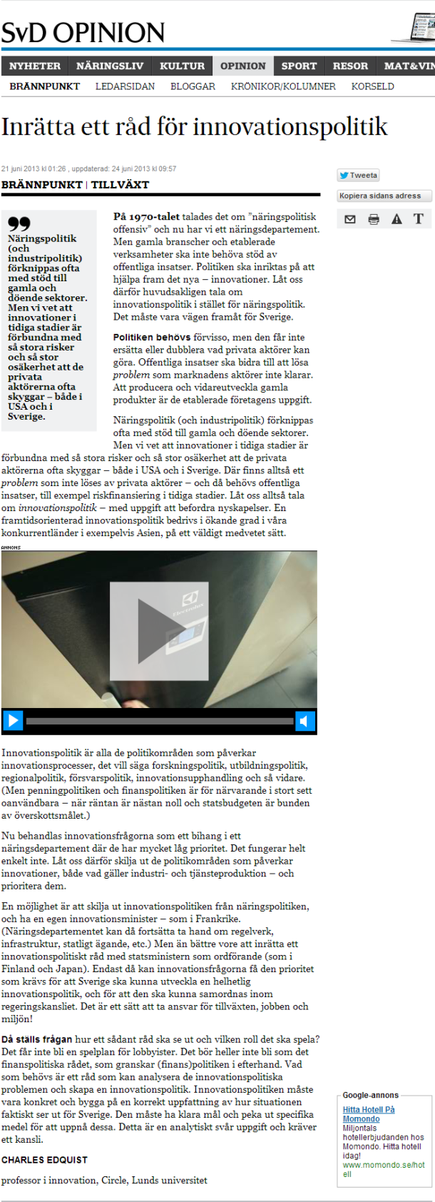 Inrätta ett råd för innovationspolitik Brännpunkt SvD