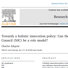 Towards a holistic innovation policy: Can the Swedish National Innovation Council (NIC) be a role&nbsp;model?
